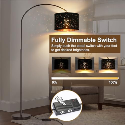 Dimmable Floor Lamp, Arc Floor Lamp with Adjustable Star Shade, Black - Image 2