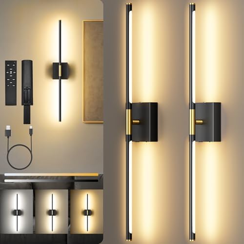 10000mAh Battery Operated Wall Sconces Set of 2, Black Gold-29Inch by SyncGlow