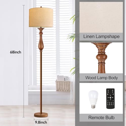 Wood Floor Lamps for Living Room Farmhouse Boho Floor Lamp with Remote Control & 3 Color Temperature,Dimmable Vintage Floor Lamp Mid Century Modern Standing Lamp Pole Tall Floor Lamp Bedroom Corner - Image 5