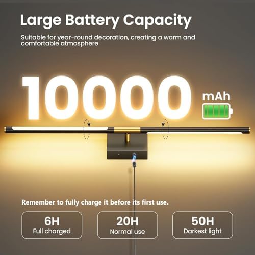 10000mAh Battery Operated Wall Sconces Set of 2, Black Gold-29Inch - Image 2