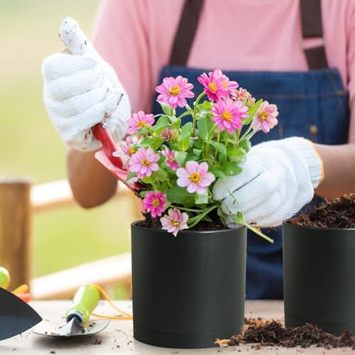 Meowell 8/7/6 inch Plant Pots, 3 Set Cylinder Flower Pots for Outdoor Indoor Plants, Decorative Plastic Planters with Drainage Holes and Saucers for Garden House Plants, Black - Image 3