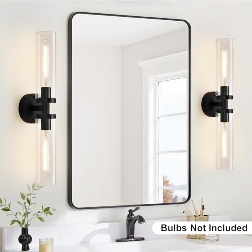 Indoi Matte Black Wall Sconces, Hardwired Bathroom Sconces Wall Lighting with Clear Glass, Modern Sconces Wall Light fixtures for Bathroom Mirror Living Room Hallway Bedroom - Image 6