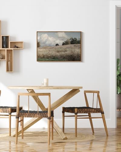 InSimSea Framed Canvas Wall Art Vintage Decor, Farmhouse Scenery Vast Field Grassland Paintings, Large Prints, Nature Landscape Hanging Wall Decoration for Living Room Bedroom Bathroom, 20"x30" - Image 2