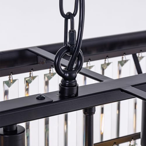 Wellmet Crystal Chandelier 47-inch, 11-Light Modern Rectangular Black Chandelier Ceiling Hanging for Dining Room, Linear Chandeliers Light Fixture for Living Room, Bedroom, Kitchen Island, Pool Table - Image 6