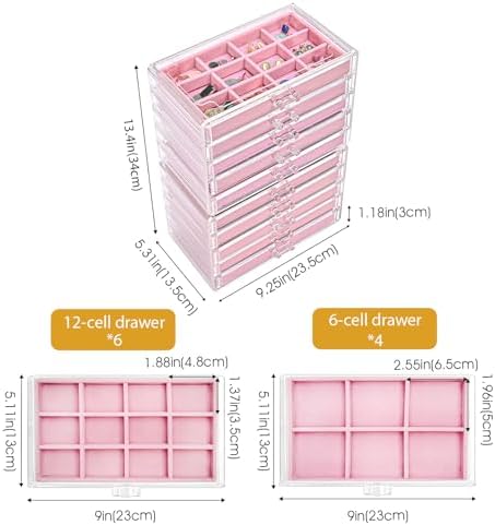 ProCase Earring Holder Organizer Jewelry Box with 10 Drawers, Pink - Image 4