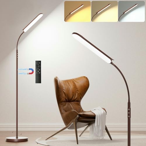 Yikuneng Dimmable LED Floor Lamp, Super Bright Reading Lamps Floor Standing lamp with Remote & Touch Control, Stepless Dimming & 2700K-6500K Color Temperature, for Living Room Bedroom Office, Brown by Yikuneng