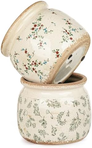 Sungmor 2 Pack Farmhouse Ceramic Planters, Tuscan Decor, Leaf & Floral - Image 2