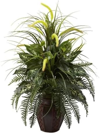 Nearly Natural 6727 3ft. Mixed Greens & Cattails with Planter, 26 x 26 x 36 inches, Green by NearlyNatural