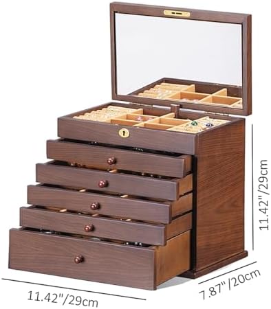 Wooden Jewelry Box7-Layer Lock, Large Vintage Organizer Gift Walnut - Image 6