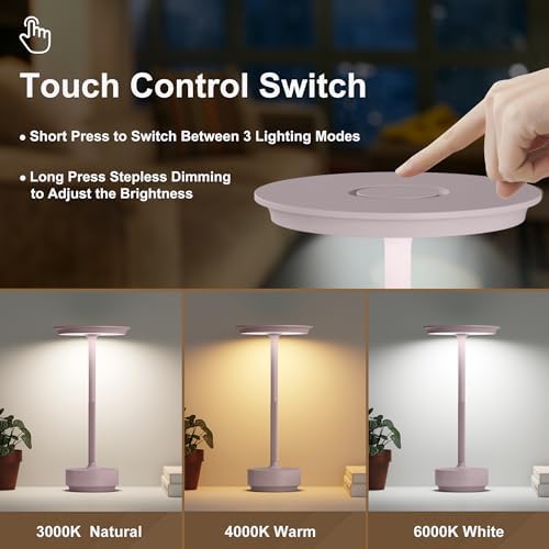 2 Pack Cordless Table Lamps Rechargeable, 5000mAh LED Table Light - Image 2