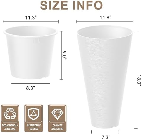 Kante Set of 2 White Plastic Round Planters 18" Tall Home & Outdoor - Image 2