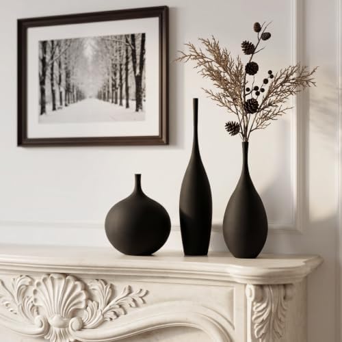 Black Ceramic Vases Set of 3, Modern Boho Vases for Centerpiece Decor, Matte Minimalist Decorative Vases for Home Decor, Living Room, Bookshelf, and Entryway Table Decor - Image 3