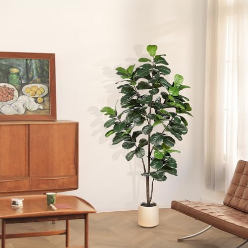 LYERSE Fiddle Leaf Fig Tree Artificial 6ft with Sturdy White Planter - Image 5