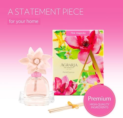 Agraria PetiteEssence 1.7oz Flower and Reed Diffuser Set, Hand Crafted Sola Flower Botanical Air Diffusers for Home, Magnolia Pink Decorative Diffuser - Image 2