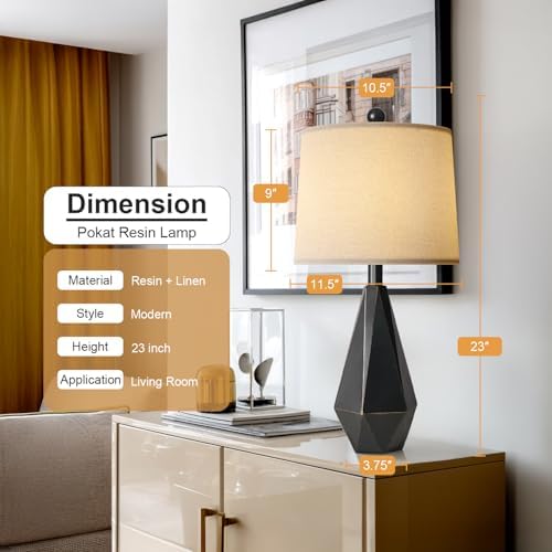 PoKat 23'' Farmhouse Table Lamps Set of 2, Black Bedside Lamps for Bedroom Night Stands, Modern Nightstand Lamps for Living Room, End Side Table, Black - Image 3