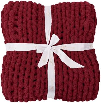 Bigacogo Chunky Knit Throw Blanket for Couch, 51x63 inches, Red - Image 7