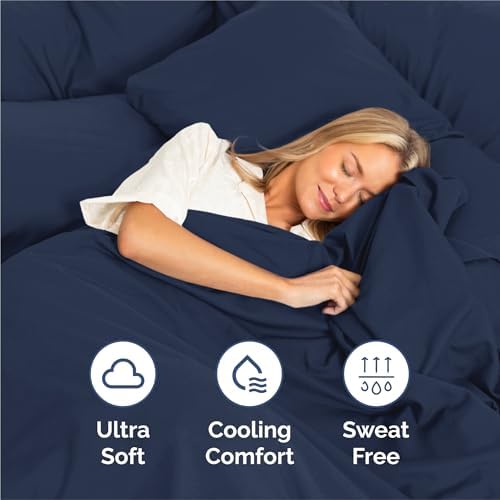 Split King Size 5 Piece Sheet Set - Breathable & Cooling Sheets - Navy Blue - Image 4