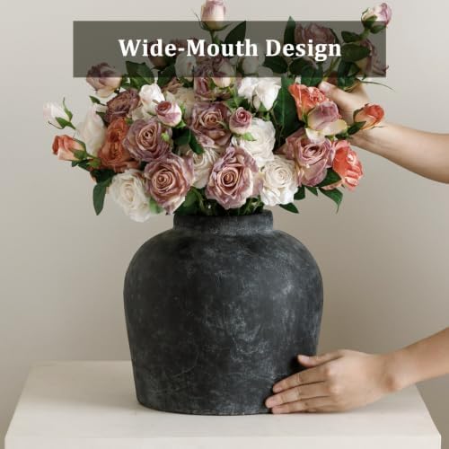 Large Ceramic Vase, Rustic Farmhouse Terracotta Flower Vase for Home Decor - Image 3