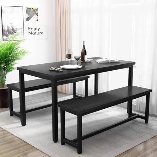 Recaceik Dining Table Set for 4 Kitchen Dining Room Set with 2 Dinner Benches, Farmhouse Breakfast Table for Apartment Small Space, Easy Assembly - Image 3
