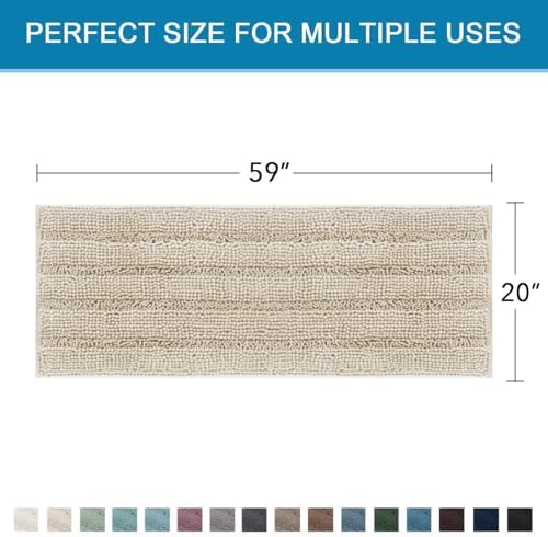 H.VERSAILTEX Bath Rugs for Bathroom Non Slip Bath Mats Thick Chenille Striped Bath Rug Runners 59" x 20" Absorbent Fluffy Soft Shaggy Mats Dry Fast Plush Area Carpet for Bath Room - Fog - Image 2