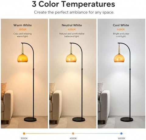 Vintage Orange Arc Floor Lamp with Sunset Glass Shade - Image 5