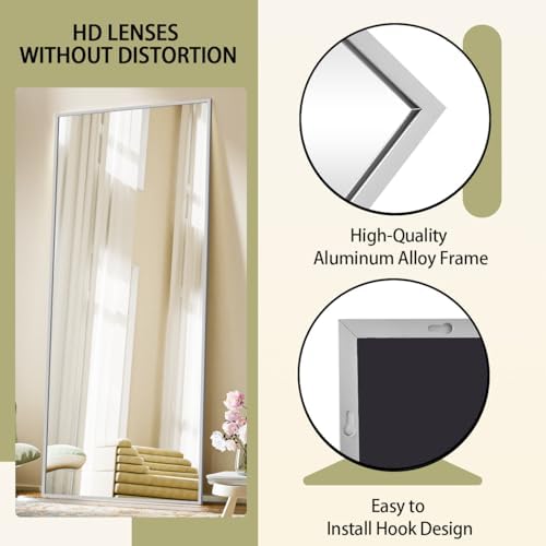 BEAUTYPEAK Full Length Mirror with Stand, 56"x21" Floor Mirror, Silver - Image 2