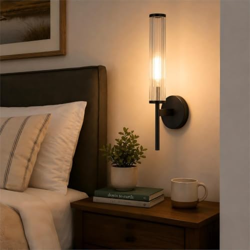 LIGHTLAND Black Wall Sconce, Metal Glass Wall Light, 18.5 Inch, Pack of 1 by LIGHTLAND