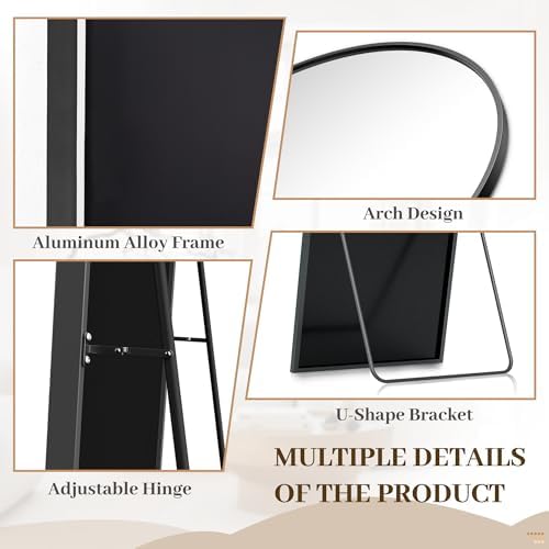 Suidia 71"x26" Arched Full Length Mirror with Stand, Black Floor Mirror - Image 5