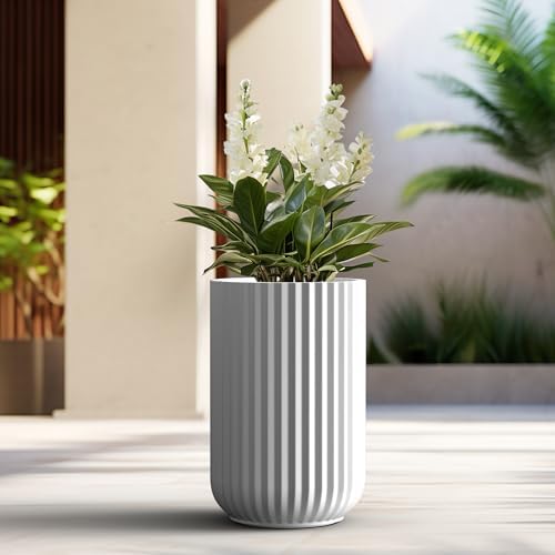 Kante Large Round Column White Concrete Planter 21.7" Tall, Outdoor - Image 4