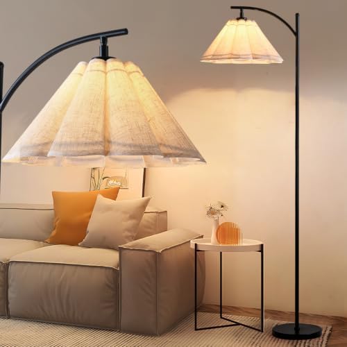 Floor Lamp with Pleated Linen Lampshade, Modern Flower Floor Lamp for Living Room Arc Standing Lamp, Gold Tall Lamp for Bedroom Office Dining Room, E26 Bulb Included by Unknown