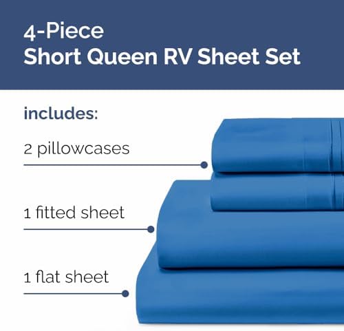 Short Queen Size 4 Piece Bed Sheet Set - RV Short Queen Sheets - Royal Blue - Image 2