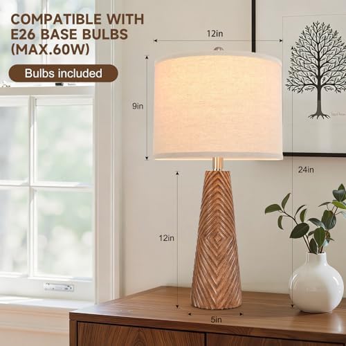 Terpsichore Nightstand Lamp Bedside Lamps Set of 2 Vintage Rustic Farmhouse Table Lamp 3 Way Dimmable Horizontal Stripe Light,for Living Room Bedroom,USB A+C (Brown, Hing 24 Inch) - Image 5