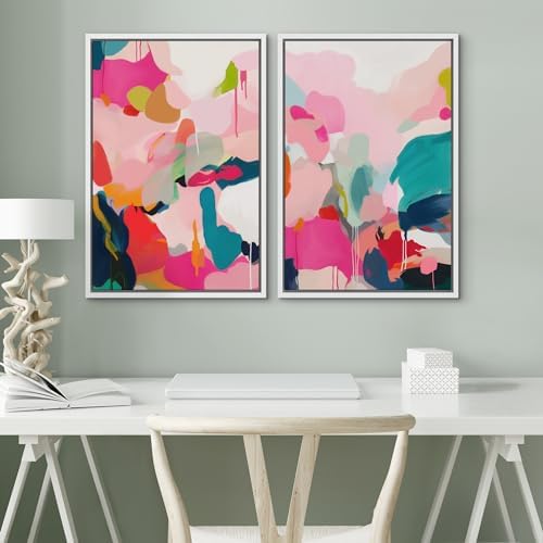 SIGNWIN Framed Canvas Print Wall Art Colorful Abstract Vibrant Pink and Blue Drip Illustrations Modern Art Decorative Contemporary for Living Room, Bedroom, Office - 16"" x24 x2 White - Image 4