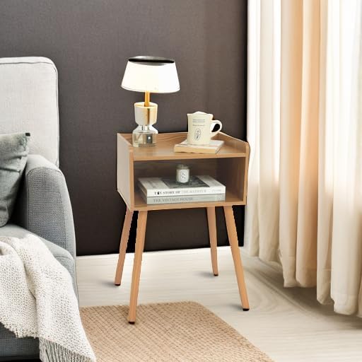 MaxSmeo Nightstand, Mid Century Brown Side Table Bedroom with Storage - Image 5