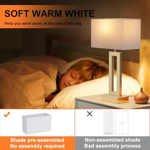 Seealle Nightstand Table Lamps for Bedrooms Set of 2 - Touch Bedside Lamp with USB C+A, 3 Way Dimmable Living Room Lamps for End Tables Set of 2(White&Gold) - Image 6