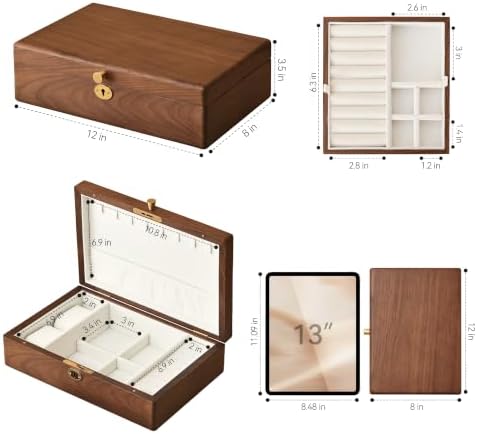 Black Walnut Wooden Lockable Jewelry Box, 2 Layer Large Organizer for Women - Image 5