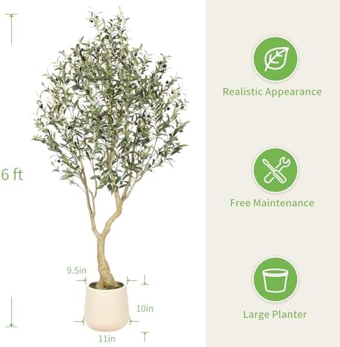 Realead 6ft Artificial Olive Tree with Tall Exquisite Planter - Image 3