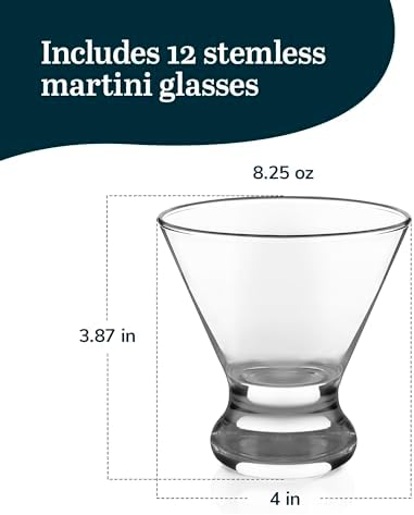 Libbey Cosmopolitan Stemless Martini Glasses Set of 12, Cocktail Cups - Image 2