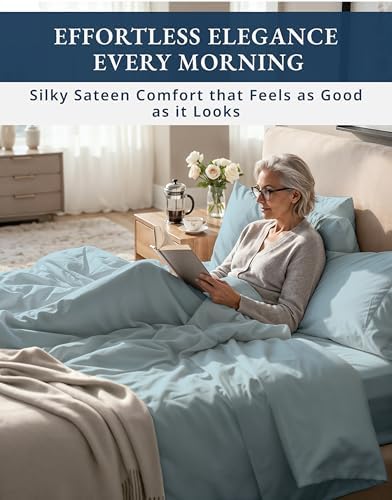 LANE LINEN Full Bed Sheets 100% Egyptian Cotton Sateen - French Blue - Image 5