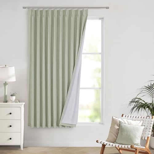 Vision Home Soft Green Pinch Pleated Full Blackout Curtains Linen Blended Room Darkening Window Curtains 72 inch for Living Room Bedroom Thermal Insulated Pinch Pleat Drapes with Hooks 60" Wx72 Lx1 by VisionHome