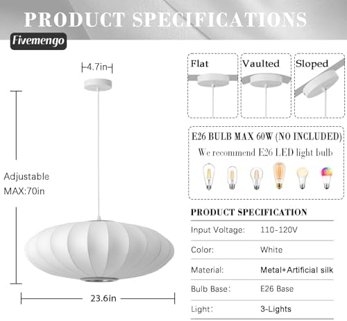 23.6in Lantern Pendant Light Bubble Saucer, White Imitation Silk - Image 4