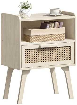 Lerliuo Rattan Nightstand, Side Table with Drawer Open Shelf by Lerliuo