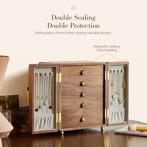 Double Door Jewelry Box, Black Walnut Jewelry Storage with Velvet Lining - Image 3