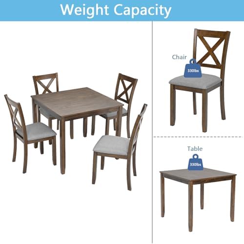 Harper & Bright Designs Modern 5-Piece Dining Table Set for 4, 34.5" Square Wooden Table & 4 Chairs, Walnut Kitchen/Dining Room Set for Small Space - Image 4