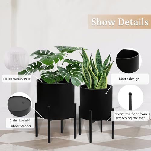 ARNIS Modern Plant Pots, Set of 2 Large Planters with Stand, Decorative Planters, Metal Pots with Drainage Holes for Living Room, Office, Garden or Balcony, 8.25 &10.5 Inch, Blcak - Image 4