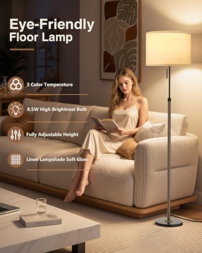 Ambimall Height Adjustable Modern Floor Lamp, Brown & Black - Image 7