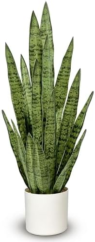 Fake Snake Plant 3FT, 35in Artificial Potted Plant with White Pot by JoyplantsDecoration