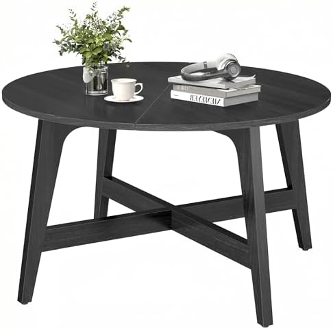 VASAGLE Round Coffee Table, 31.5-Inch Center Table, Tapered Legs by VASAGLEbySONGMICSHOME