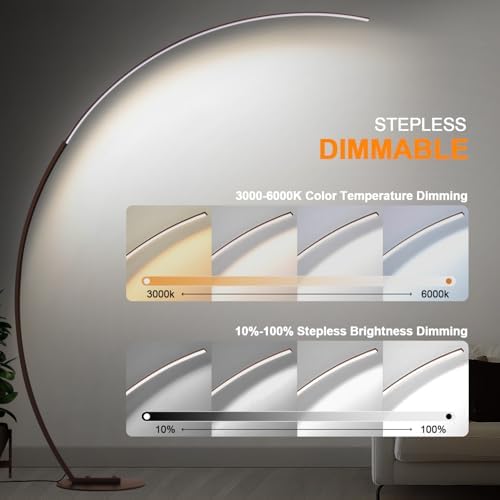 Dimmable LED Floor Lamp with 3 Color Temperatures, Ultra Bright 2000LM Brown Arc Floor Lamps for Living Room, Modern Standing Tall Lamp with Remote Control Reading Floor Lamp for Bedroom Office - Image 3