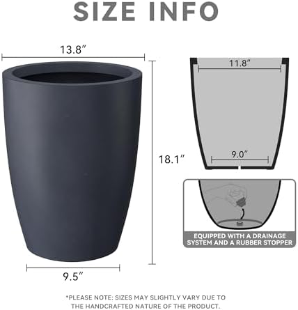 Kante Accent Round Tapered Charcoal Concrete Planter 18.1" Tall, Outdoor - Image 2